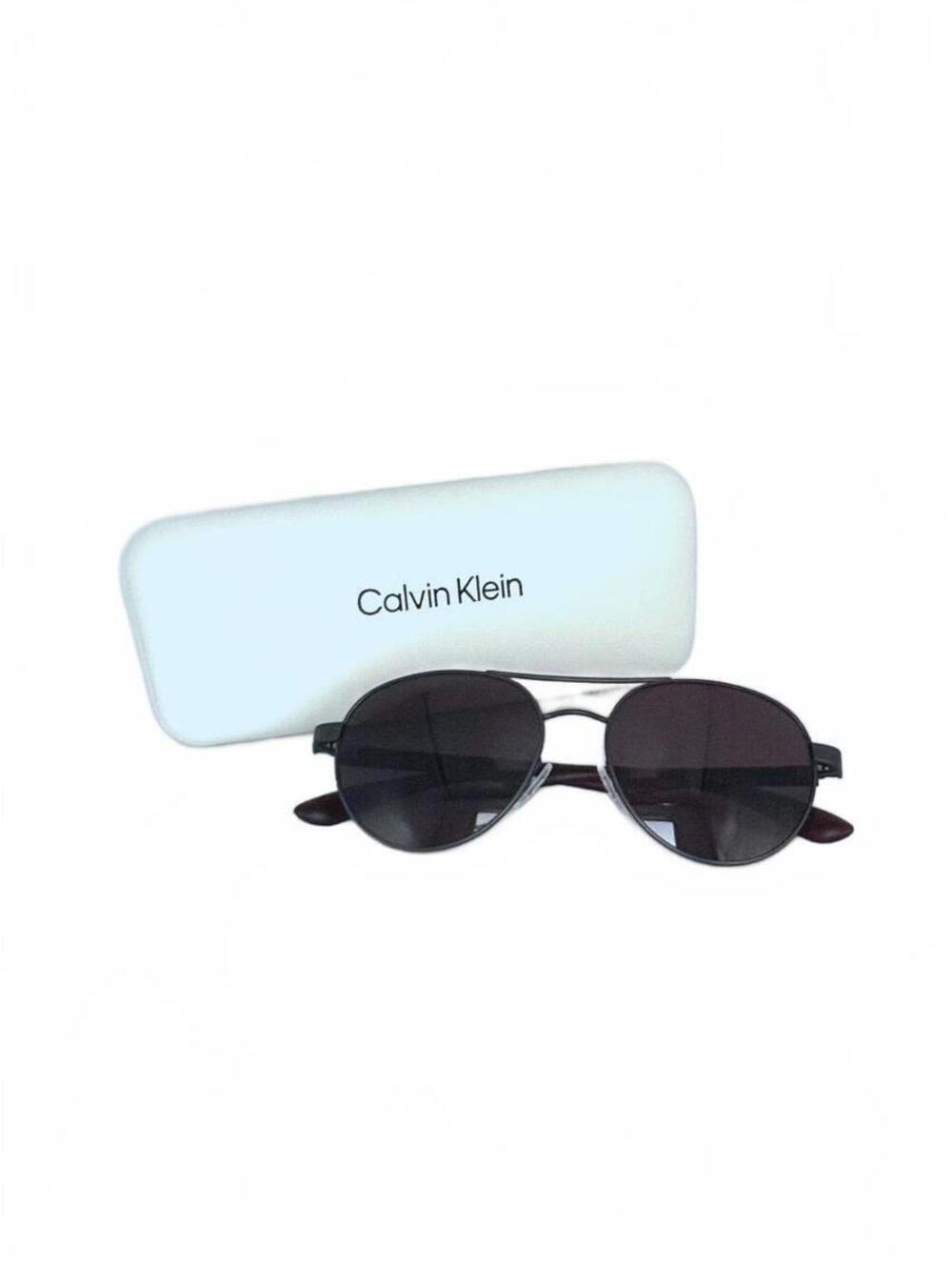Calvin Klein Aviator Pilot Sunglasses w/ Case, Gunmetal & Burgundy CK19313S 008